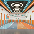 Kids Indoor Sports Fitness Space With Colorful Running Tracks And Tree Cloud Decorations