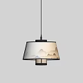 White Chandelier With Black Base And Landscape Pattern On Light Fabric Wall 3d model