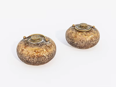 Vintage Decorative Ornament Set With Two Round Textured Bodies And Metal Lids 3d model