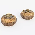 Vintage Decorative Ornament Set With Two Round Textured Bodies And Metal Lids