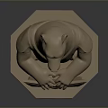 Modern Bear Sculpture Holding Shield On Polygonal Base