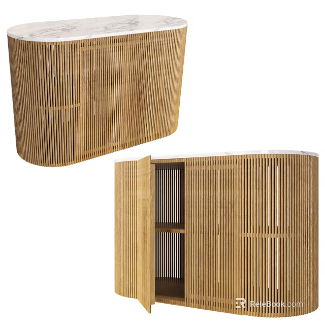 Wooden Entryway Side Cabinet Featuring Vertical Slat Design And Modern Storage Function 3d model