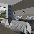 Modern Hotel Guest Room With Twin Beds Large Window And Natural View