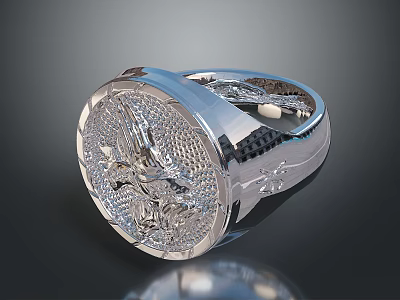 Men's Silver Engraved Ring With Intricate Design And Shiny Surface Fashion Accessory 3d model