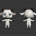 Cartoon Goat Character With White Body Blue Big Eyes And Brown Curved Horns Standing Pose