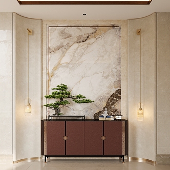 New Chinese Style Entrance Cabinet End View Desk Side Cabinet Entrance Background Wall 3d model