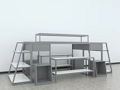 Modern Display Shelves With Tiered Layers Grey White Design And Storage Compartments 3d model
