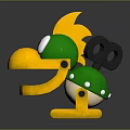 Cartoon Toy With Green Body Yellow Mouth Feet Black Key And Green Mushroom Decorations