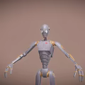 Humanoid Robot Character With Metallic Body And Golden Joints 3D Model Design