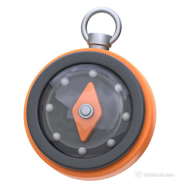 Classic Orange Compass With Black Rim And Orange Pointer Surrounded By White Dots 3d model