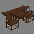 Traditional Chinese Wooden Table And Chairs Set With Intricate Carved Patterns