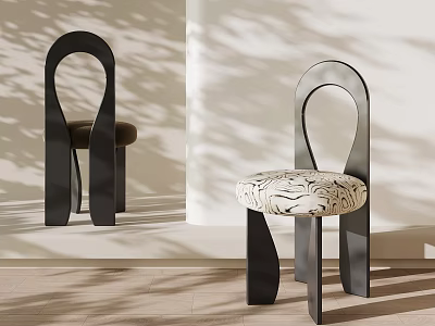 Modern Stylish Dining Chairs With Curved Backrest Patterned Cushion And Metal Frame In Light Shadow 3d model