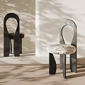 Modern Stylish Dining Chairs With Curved Backrest Patterned Cushion And Metal Frame In Light Shadow