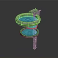 Modern Circular Water Fountain With Blue Tiered Basins And Spout Design