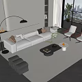 Modern Beige Sofa and Coffee Table Set With Throw Pillows Accent Chairs and City View
