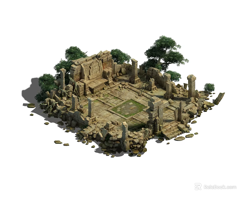 Ancient Stone Ruins Featuring Columns Archways And Foundation Structure Design 3d model