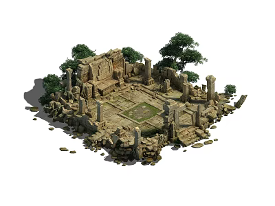 Ancient Stone Ruins Featuring Columns Archways And Foundation Structure Design 3d model