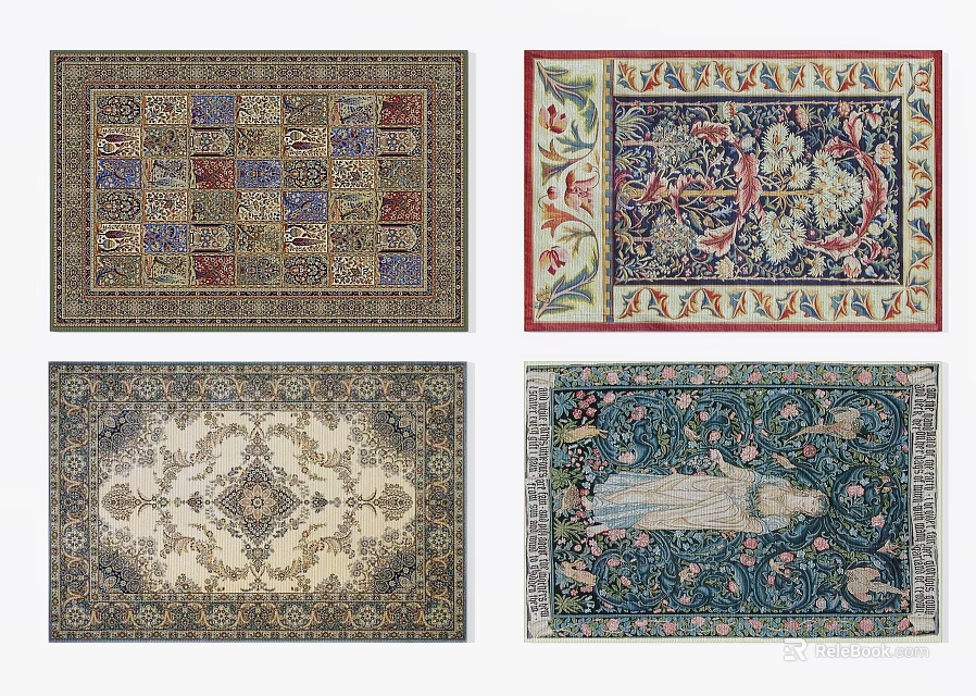 Square Rugs With Various Traditional Floral And Geometric Decorative Patterns 3d model