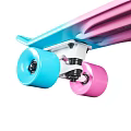 Skateboard Sports Equipment With Colorful Rainbow Gradient Design Blue Pink Wheels And Textured Deck