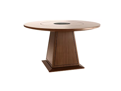 Round Wooden Dining Table with Central Black Circle and Stylish Pedestal Base Design 3d model