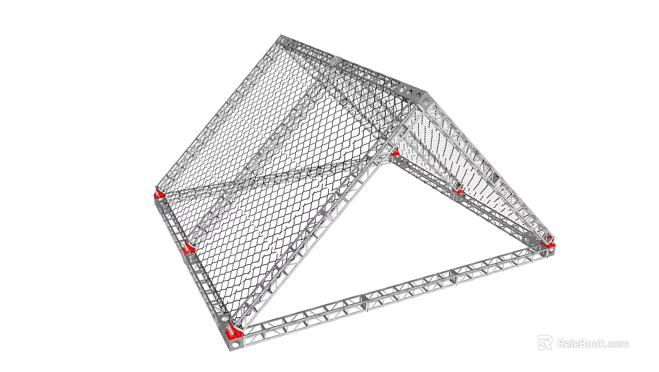 Durable Foldable Aluminum Metal Frame With Mesh Structure And Red Connectors 3d model 