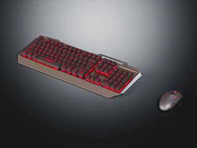 Ergonomic Gaming Keyboard and Mouse Set with Red Backlight and Durable Design 3d model