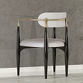 Modern Single Chair With Light Gray Fabric Cushion Gold Armrests And Black Sleek Metal Legs