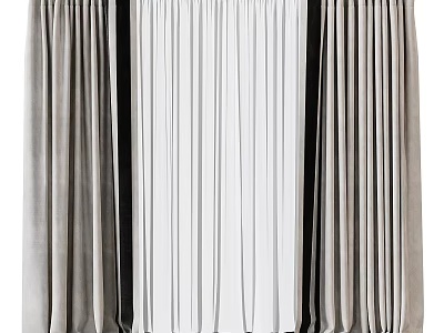 Gray Velvet Curtains With Sheer Layers For Modern Living Room Windows 3d model