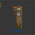 Vintage Wooden Clock Structure With Round Dial Pendulum And Blue Base