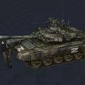 Military Camouflage Tank with Two Soldiers Standing Number 2 Marking Turret and Cannon