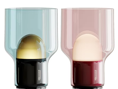 Modern Transparent Table Lamps with Light Blue Pink Shades Yellow White Lights Black Red Bases 3d model