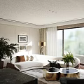 Stylish Modern Luxury Open Living And Dining Room With Curved Sofa And Large Panoramic Window