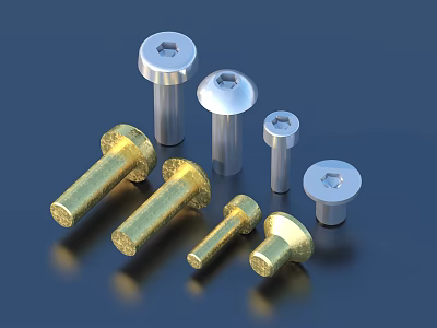 Assorted Bolts With Brass And Stainless Steel In Various Sizes And Shapes 3d model