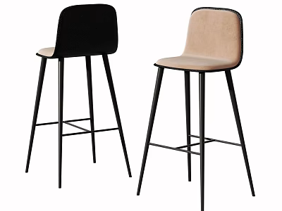 Black and Beige Modern Bar Stools with Curved Backrest and Slim Metal Legs 3d model