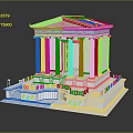 Classical Style Building With Pink Roof White Columns Steps And Golden Decorations