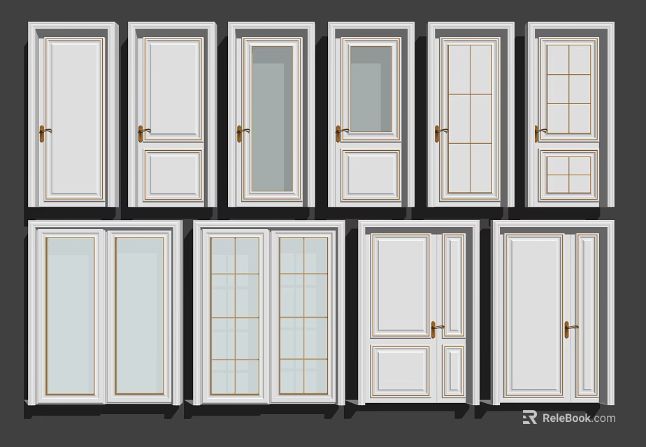 Various Interior Swing Doors With Glass Panels And Panel Design Styles 3d model