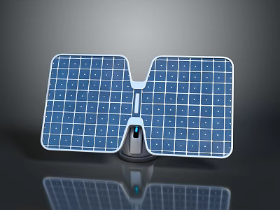 Solar Powered Household Appliance With Foldable Panels And Blue Light Indicator 3d model