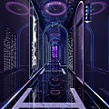 KTV Corridor Featuring Neon Lights Arched Design Reflective Floor And Number Sign