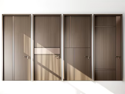 Modern Wooden Hinged Doors With Sleek Design And Metal Handles In Natural Light 3d model
