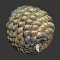 Vibrant Pine Cone with Yellow and Blue Accents and Scaly Texture on Black Background