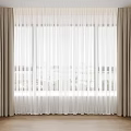 Modern Double Layer Window Curtains With Beige Thick And White Sheer Panels 3d model