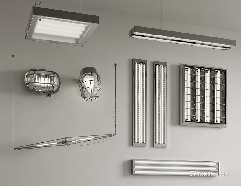 Modern Lighting Combinations With Pendant Wall Strip Grid And Ceiling Lights 3d model 