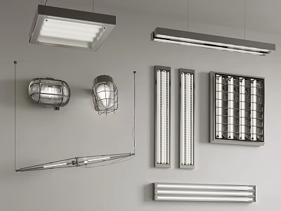 Modern Lighting Combinations With Pendant Wall Strip Grid And Ceiling Lights 3d model