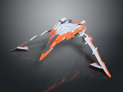 Futuristic White And Orange Spaceship With Streamlined Design For Cosmic Exploration 3d model