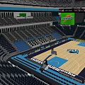 Indoor Basketball Court With Modern Stadium Seats Wooden Floor And Adidas Advertising Boards