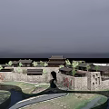 Traditional Chinese Guesthouse Building with Classic Roof Design Ancient Stone Walls and Water Feature