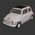 Vintage White Compact Car Featuring Blue Roof Classic Headlights And Shiny Wheels