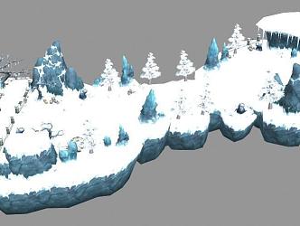 Cartoon Snow Mountain Scene 3d model