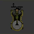 Vintage Black And Yellow Mechanical Device With Round Base Black Wheel And Decorative Stripes