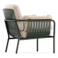 Stylish Single Sofa With Beige Cushion Black Metal Frame And Wooden Armrest